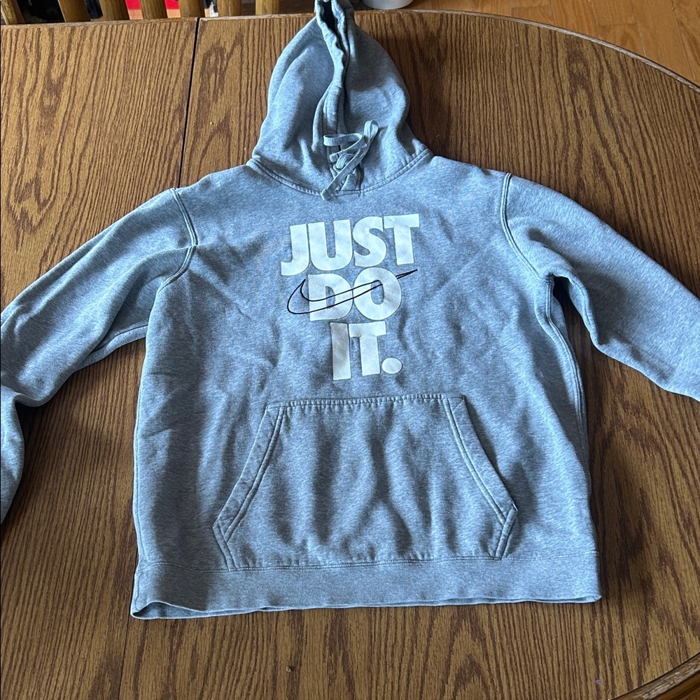Nike Heather Gray Hoodie with Iconic Slogan